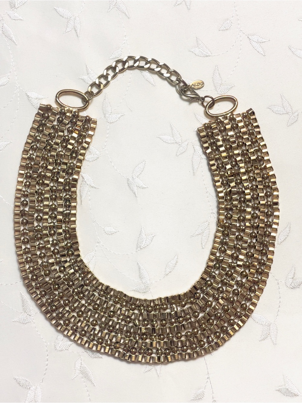 Aldo Collar Bib Gold Toned Box Chain Necklace - Picture 6 of 6